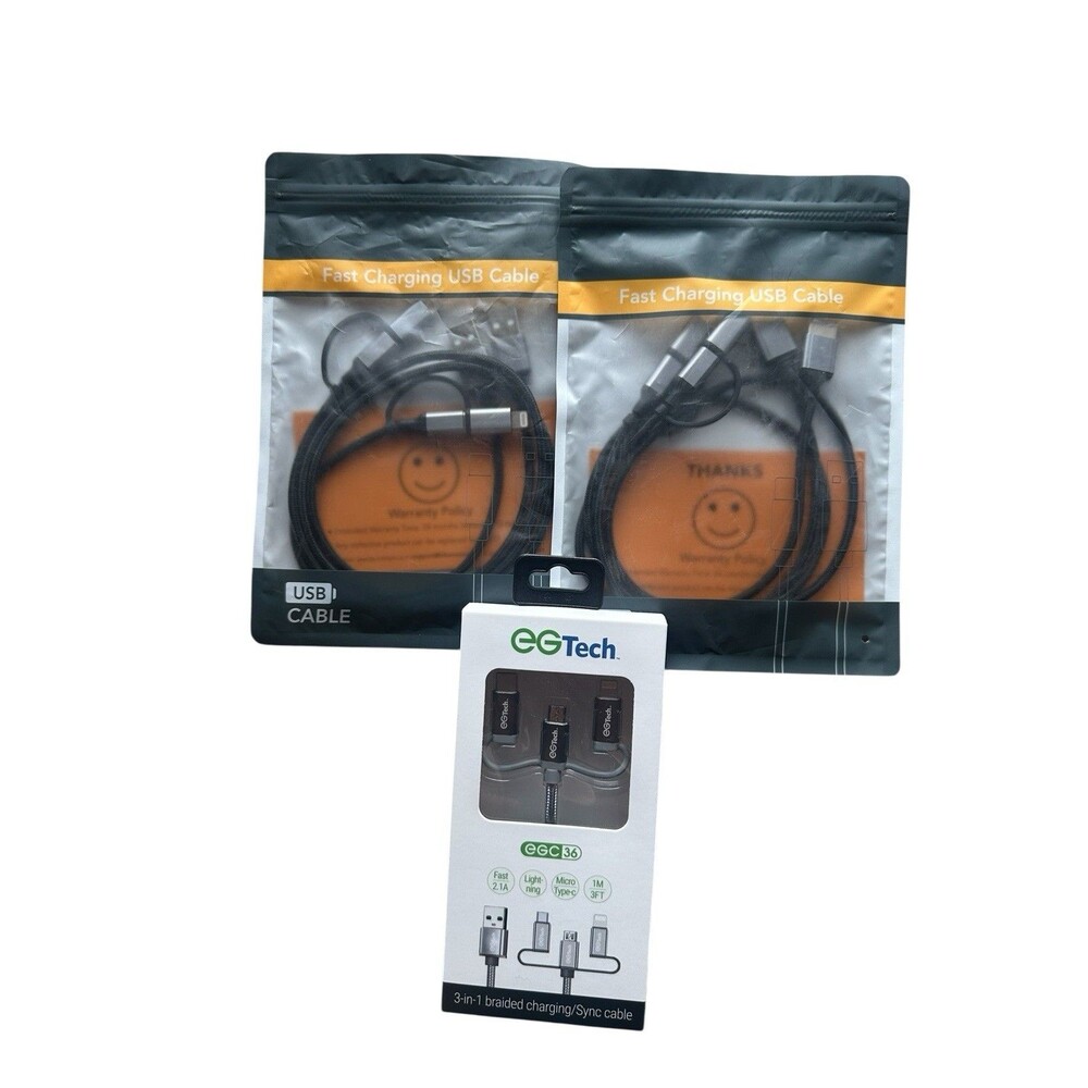 Lot 5 Braided Hybrid Charging Sync Cables USB w/ USB-C Lightening Adapter Micro